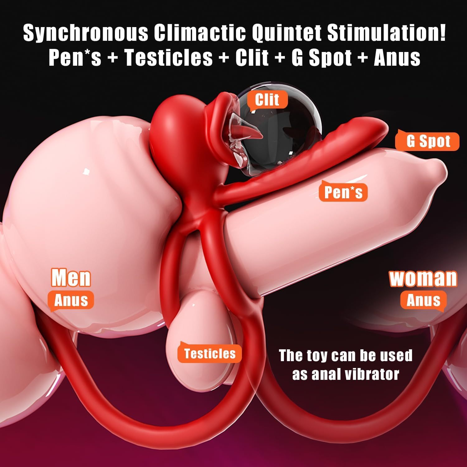 Vibrating Ring Couple Sex Toy, 3 in 1 Dual Ring Vibrator 9 Modes for Clitoris Stimulation with Tongue Licking, Erection Adult Sex Toys for Men Bluetooth APP Control