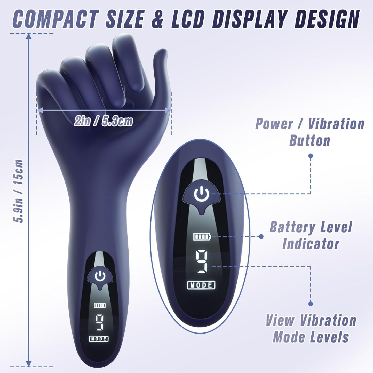 Male penis vibrator with 9 vibration modes and LCD display