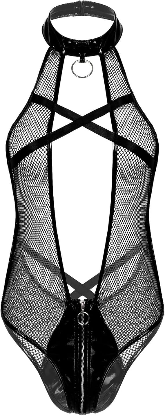 Sexy Lingerie for Women Naughty for Sex Play One Piece Wet Look Leather Zipper Lingerie Cosplay Teddy Babydoll Bodysuit
