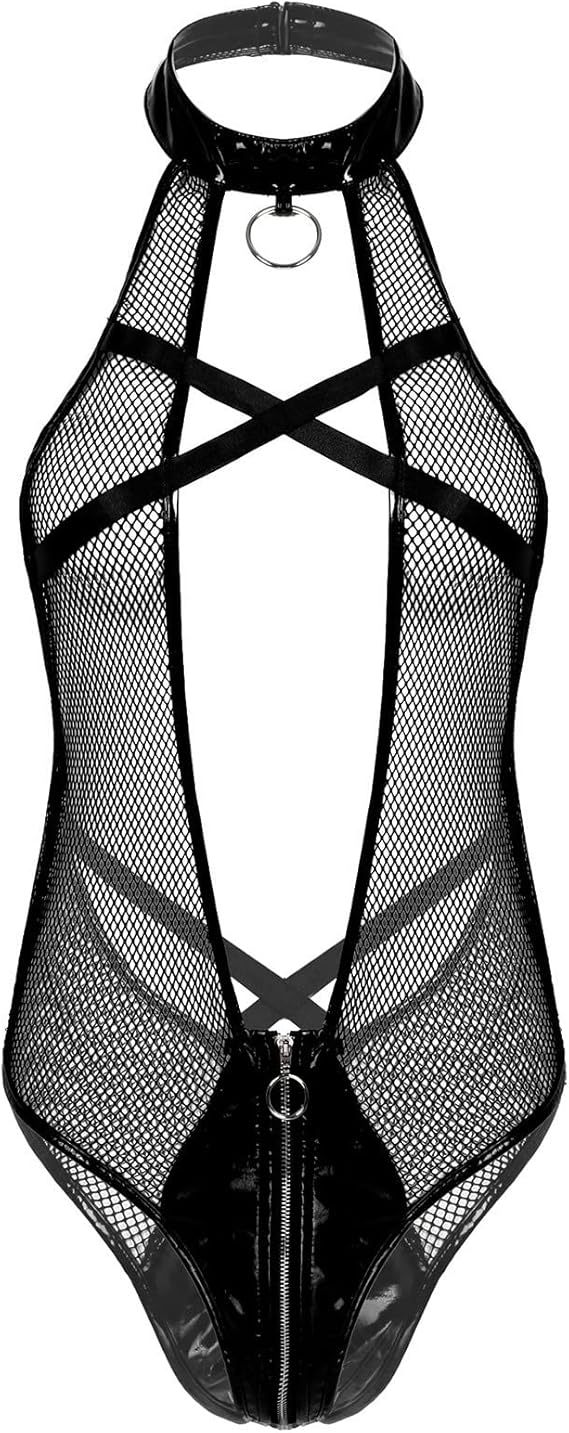 Sexy Lingerie for Women Naughty for Sex Play One Piece Wet Look Leather Zipper Lingerie Cosplay Teddy Babydoll Bodysuit