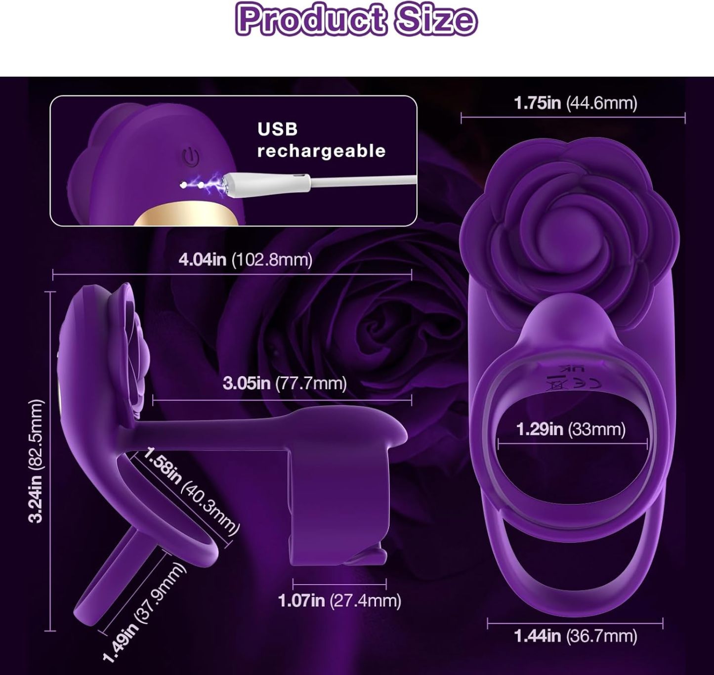 Vibrating Cock Ring Sex Toys for Couples - RIDMII 3 in 1 Vibrating Penis Ring with 10 Vibration, Rose Shaped Female Clitoral Stimulator Vibrators with Remote