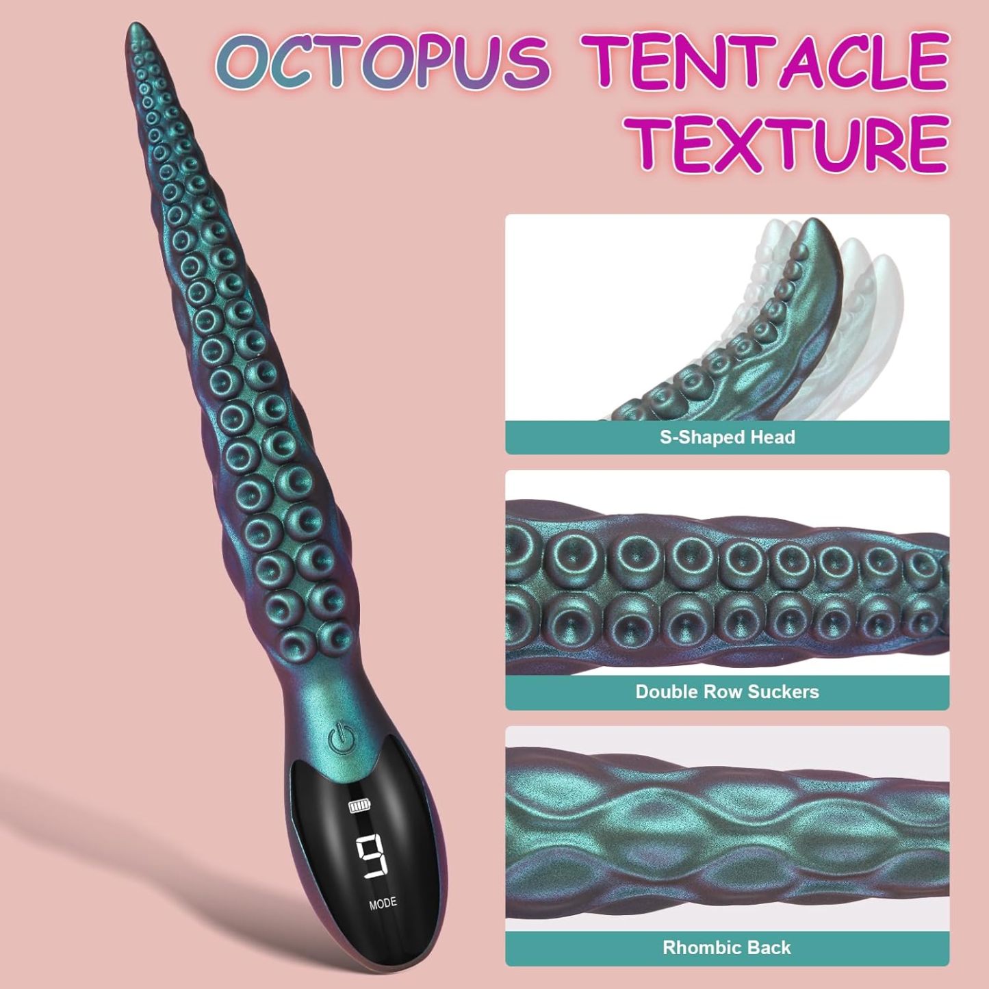 18cm Thrusting Dildo Vibrator Sex Toys - Monster Dildo Vibrator with Octopus Texture & 9 Vibration Modes & LED Display, BDSM Sex Machine for G Spot & Vagina & Anal Stimulation, Silicone Adult Toys, Prostate Massager Butt Plug, Quiet & Portable & Waterproo