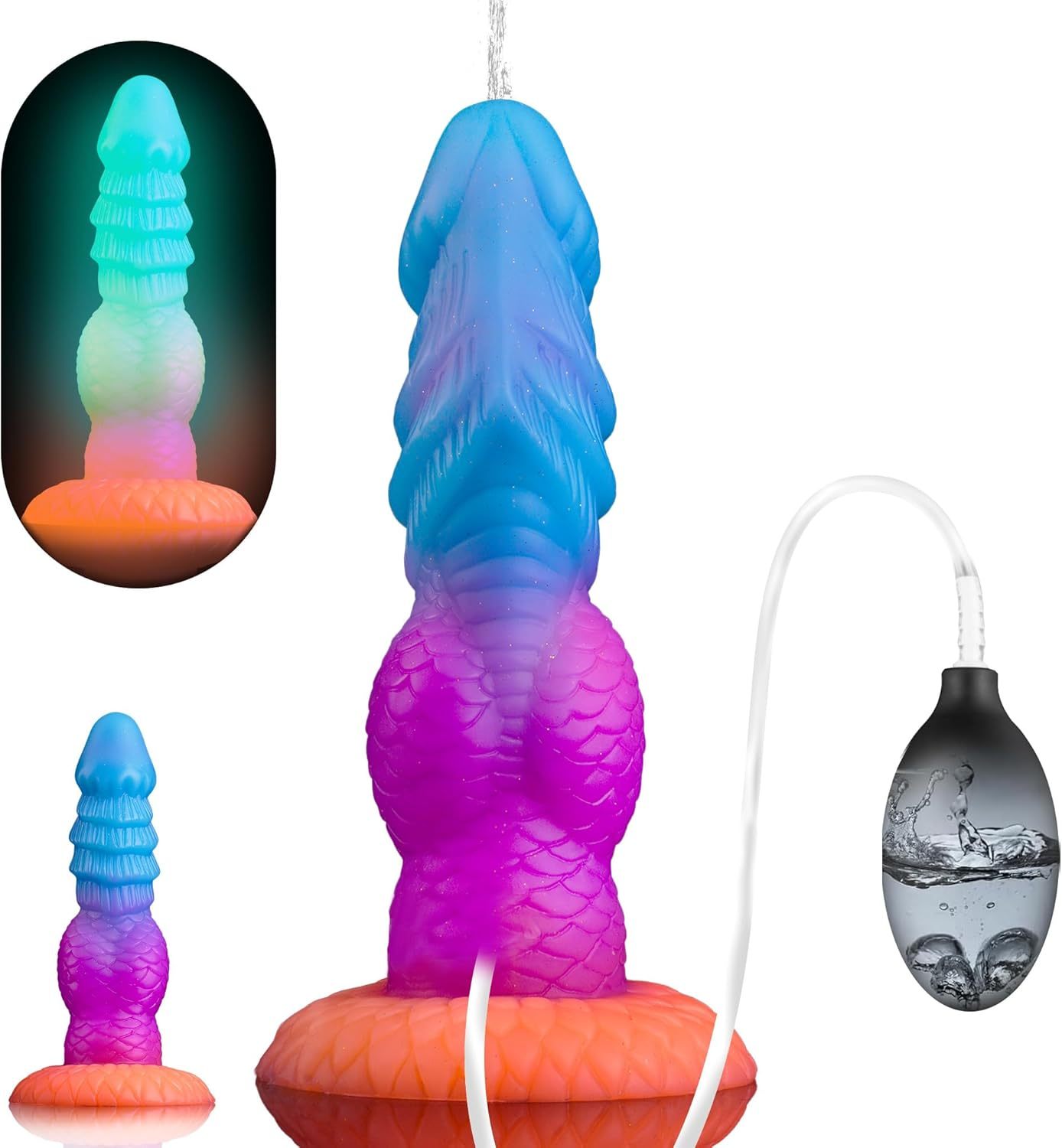 8 Inch Fantasy Squirting Dildo Ribbed Monster Cum Toy with Large Knot, Thick Squirting Dragon Dildo with Suction Cup for Play, Adult Sex Toys for Women Men Glow in the Dark