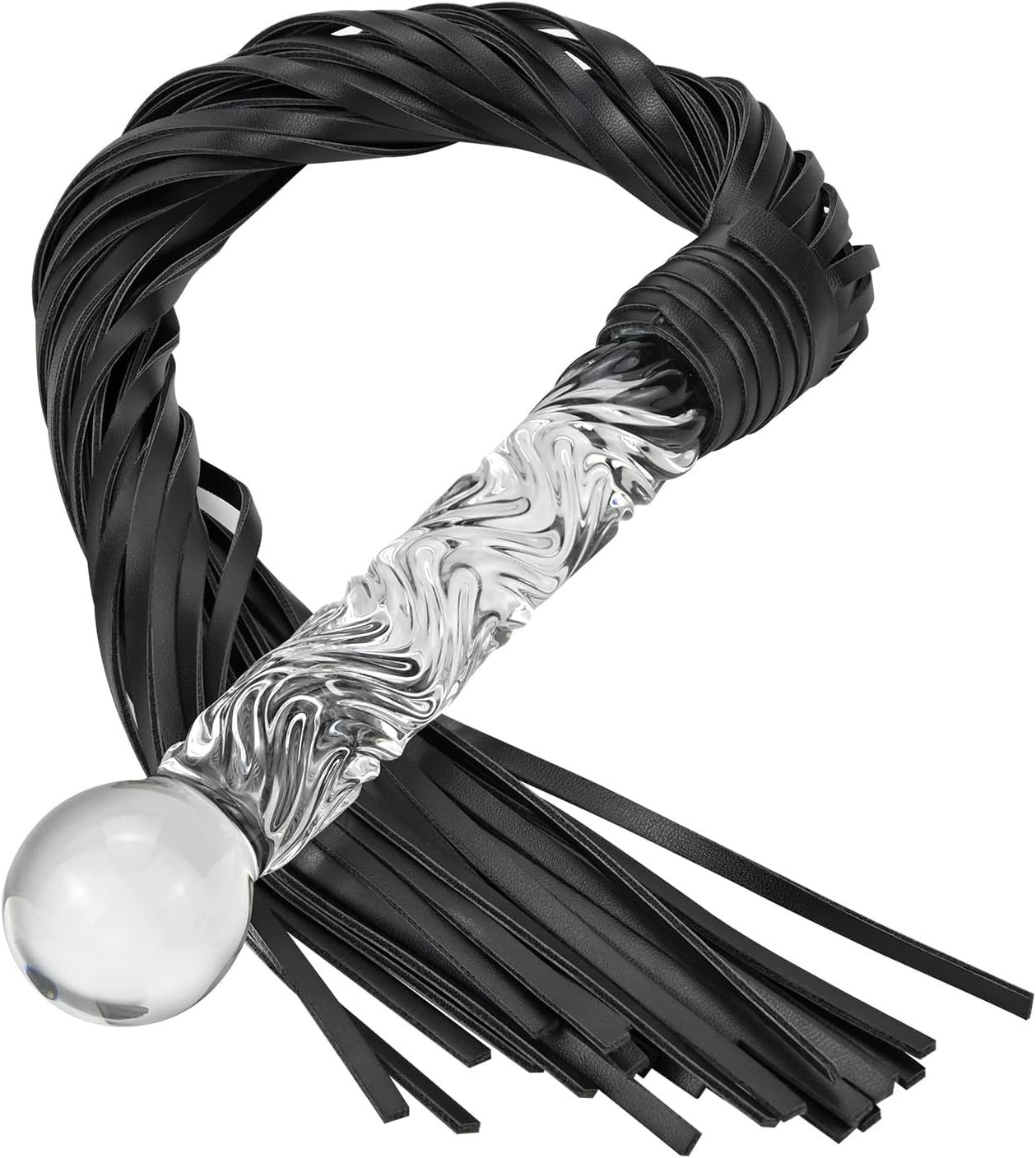Fetish Leather Whip with Glass Pleasure Wand with Ball Tip - Sex Toy for SM or Anal Sex/Masturbation