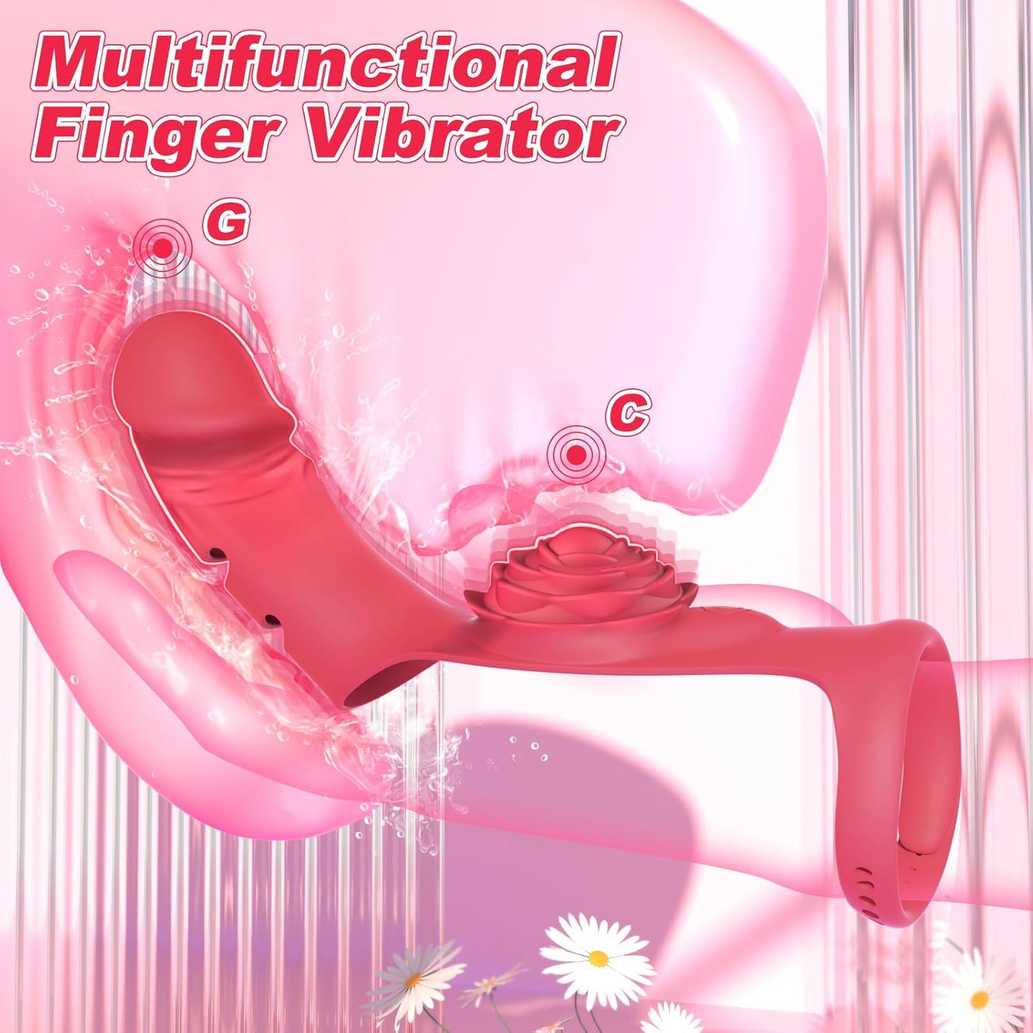 Finger Vibrator Adult Sex Toys - G Spot Vibrator Clitoral Stimulator Rose Toy with 9 Powerful Vibration Modes, Adjustable Nipple Massager Female Couple Sex Toys, Adult Toys & Games for Women