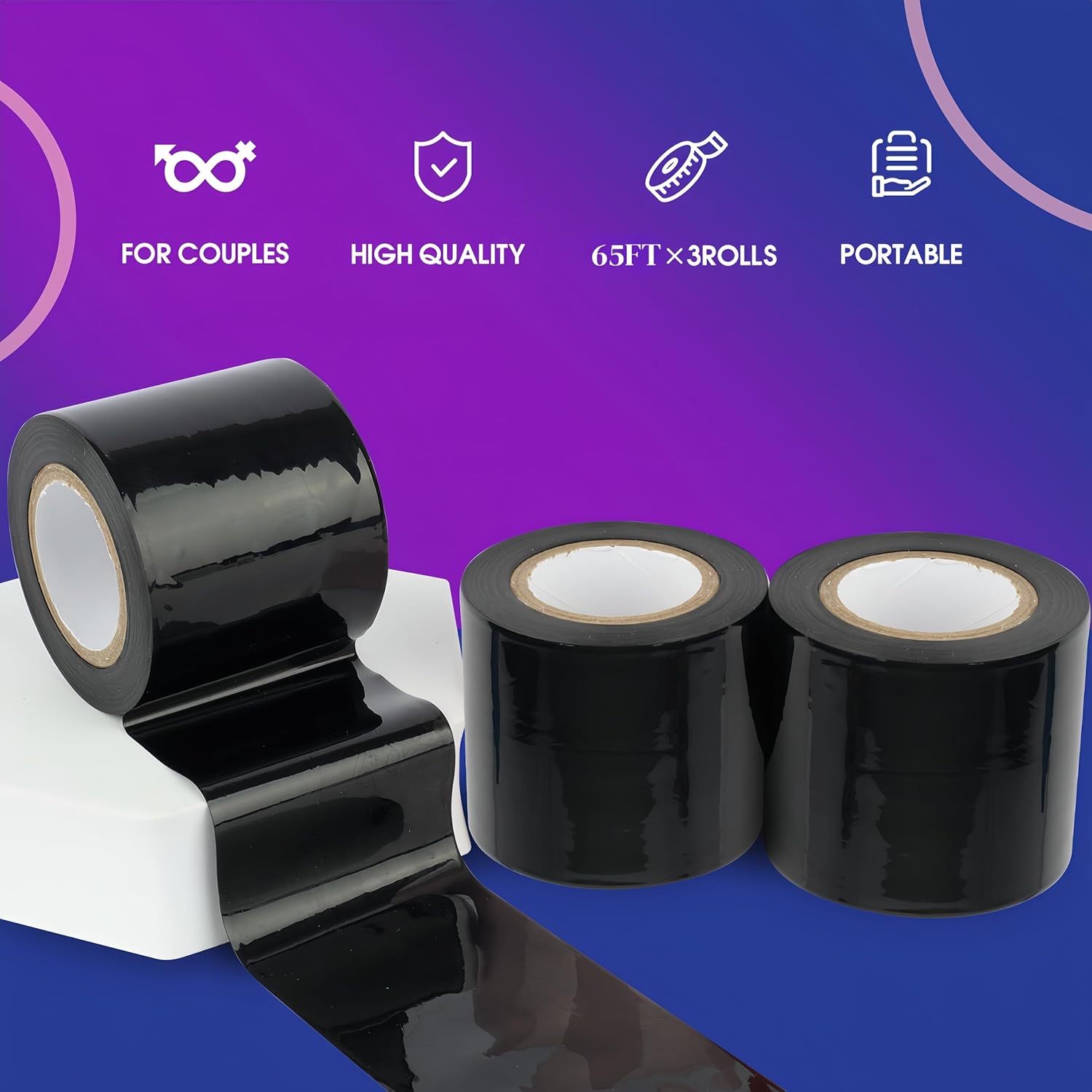 BDSM Bondage Restraint Tape Set – 3 Rolls of Static Tape with Blindfold for BDSM Games Adult Sex Toys Bondage Tape Reusable Bondage PVC Couple Sex Toys