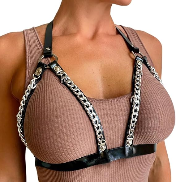 Women's Body Chest Harness Belt Adjustable Faux Leather Gothic Punk Waist Halter Neck Chest Harness Belt for Cosplay Costume Rave Nightclub Masquerade Party Clubwear BDSM Bondage Slave Role Play