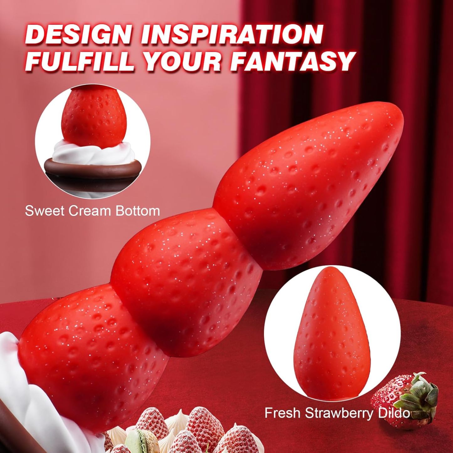 8 Inch Strawberry Fantasy Knot Dildo with Strong Suction Cup, Silicone Animal Monster Dildo Cute Big Butt Plug with 3 Knots, Fantasy Sex Toys for Women and Men