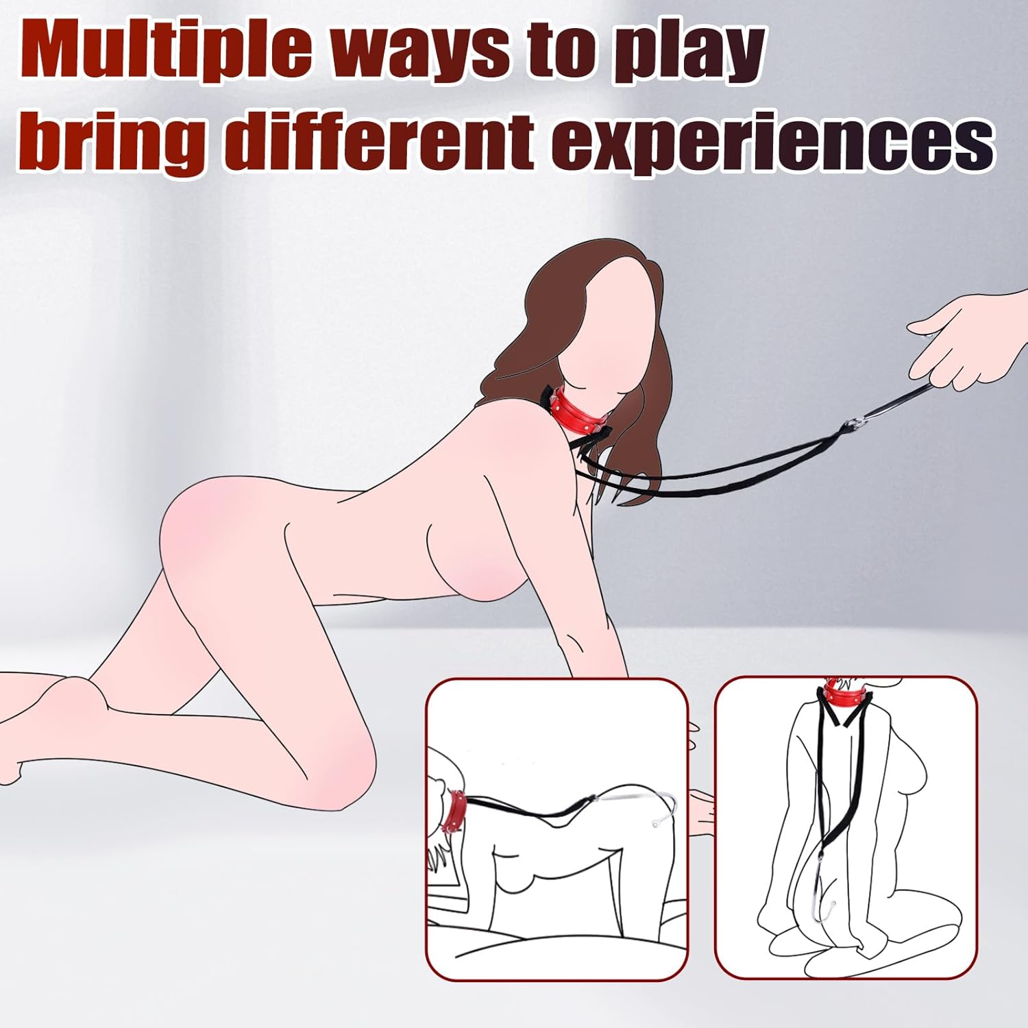 BDSM Hook Sex Bondage Set with Leather Chain Belt Collar, Stainless Steel Training Balls Adult Sex Toys, Adjustable Safety Belt Restraint Kit for SM Couple Role Play Fetish Toys