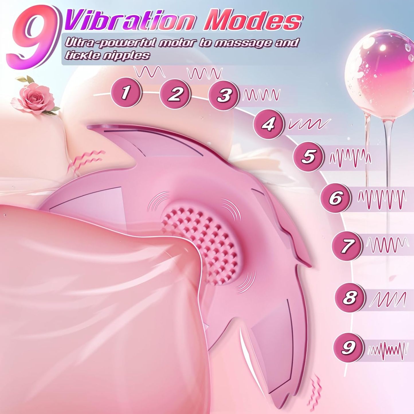 Nipple Toys Vibrator Adult Female Sex Toy, BDSM Couple Sex Toy Adult Toys and Games, 9 Vibration Modes, Wearable Adjustable Remote Control Sex Fun Toy for Women with Adhesive Stickers