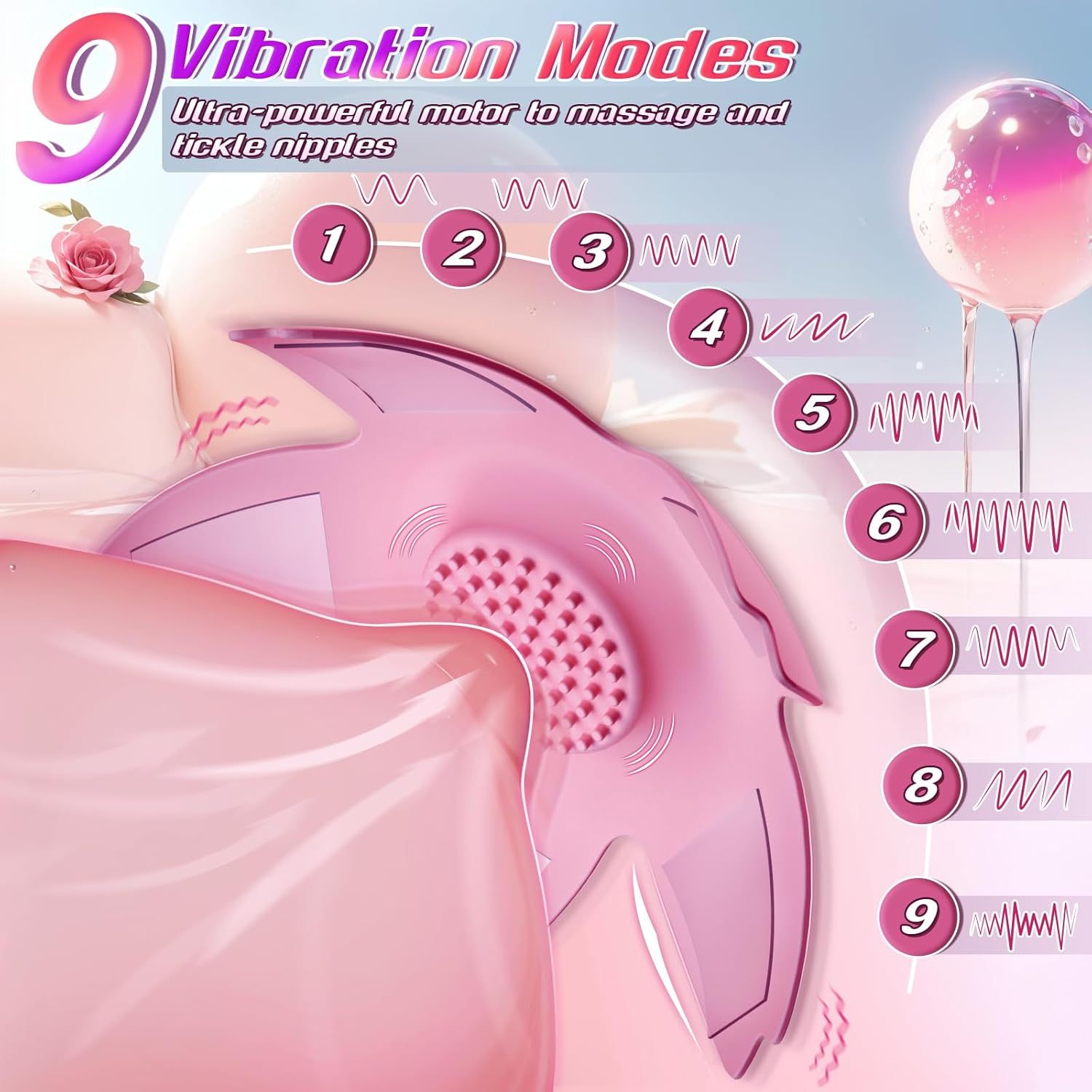 Nipple Toys Vibrator Adult Female Sex Toy, BDSM Couple Sex Toy Adult Toys and Games, 9 Vibration Modes, Wearable Adjustable Remote Control Sex Fun Toy for Women with Adhesive Stickers