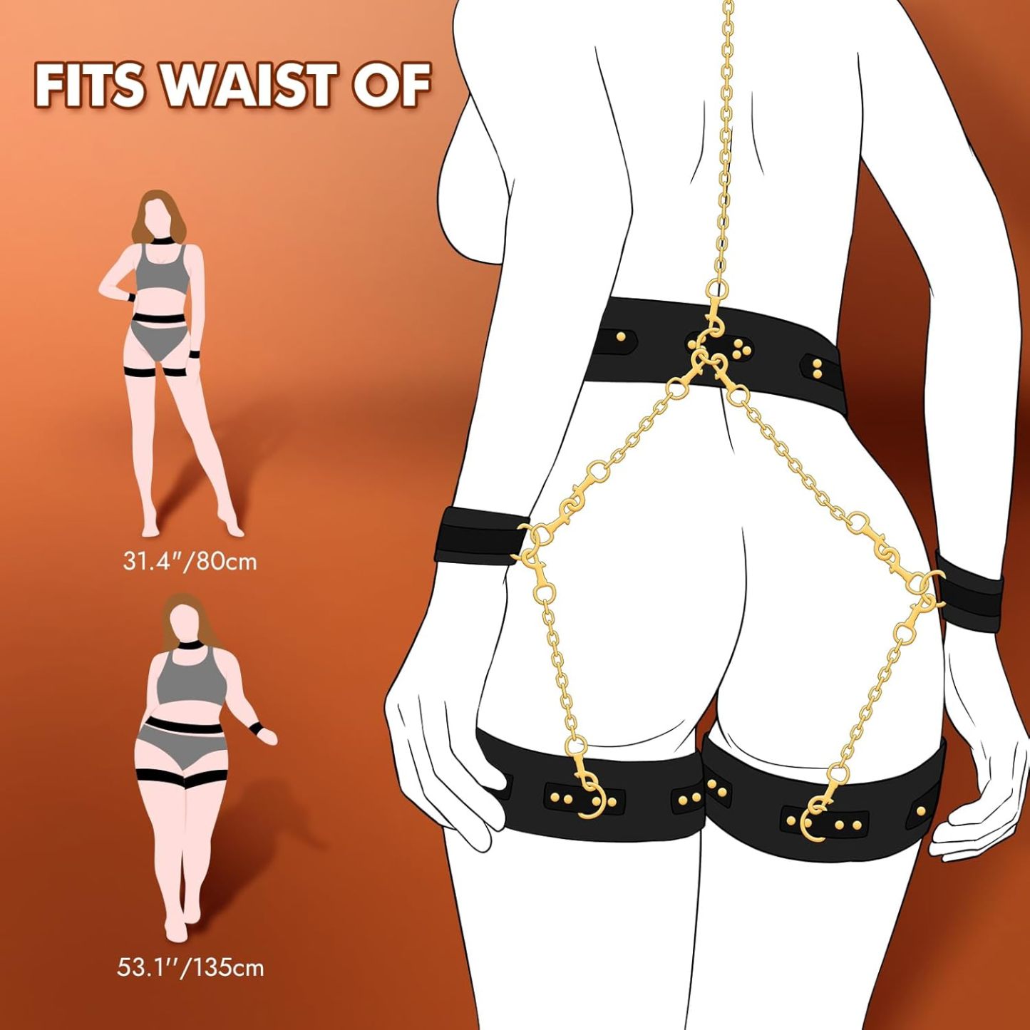 Sex Bondage BDSM Kit Restraints - UTIMI Adult Sex Toys for Couples Neck to Wrist SM Gear & Accessories Game 7PCS Sets with Adjustable Handcuffs Ankle Thigh Cuff Cross Waist Strap Traction Chain Collar