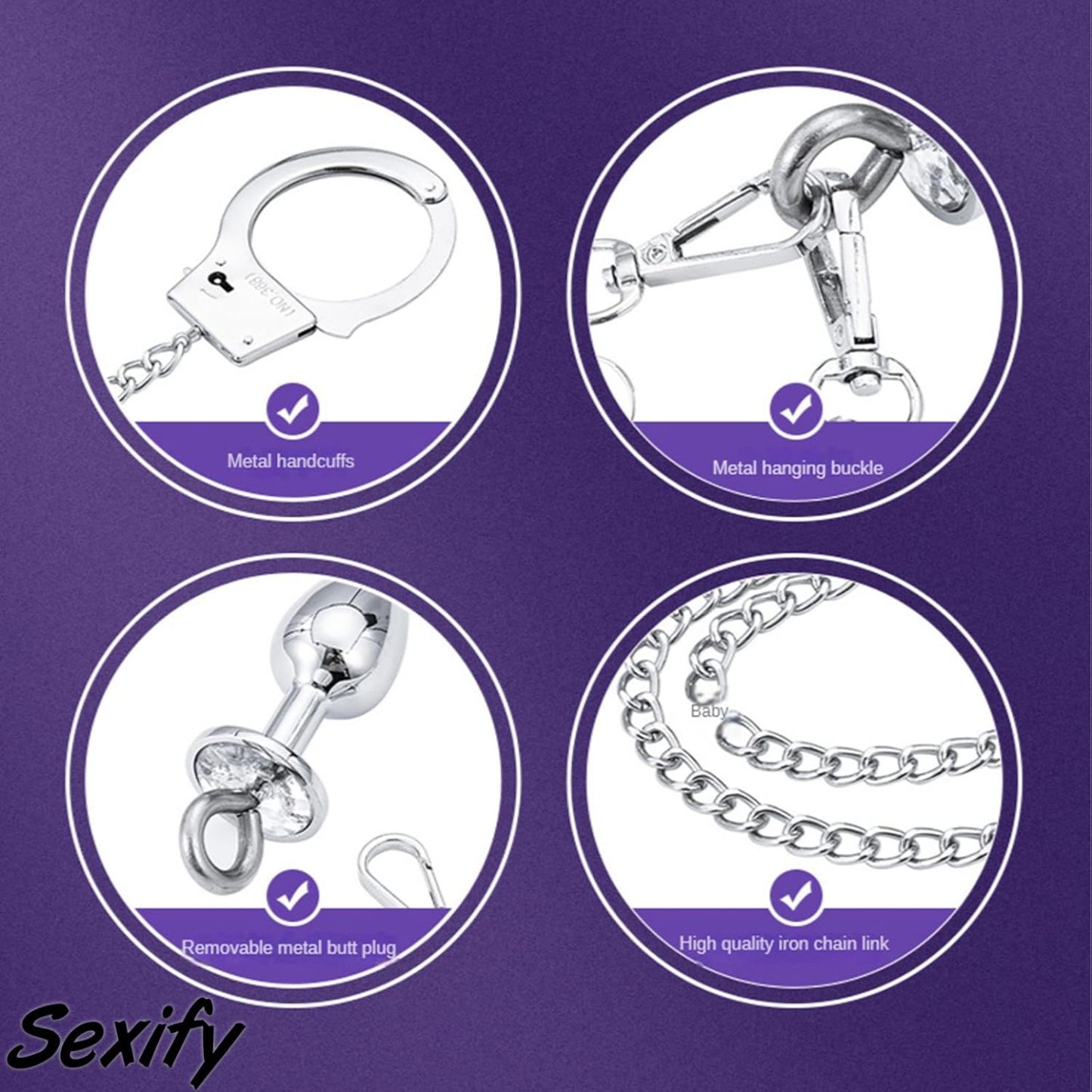 BDSM Handcuffs with Anal Plug Metal Fetish Sex Toys Restraints Handcuffs Sex with Anal Plug Couple Flirting Bondage SM Games Handcuffs Butt Plug for Couples Lovers
