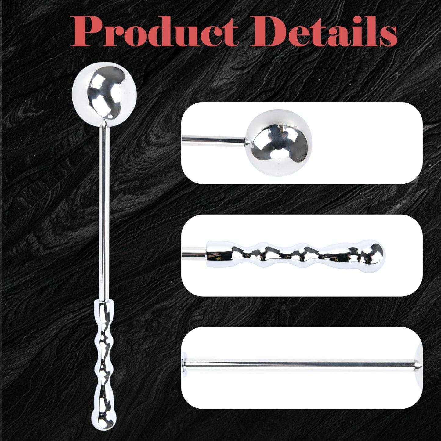 Long Fetish Straight Metal Anal Ball Prostate Massage Wand Anal Plug Stainless Steel Handhled Dildo Anal Sex Toys for Men & Women Masturbation Anal Probe Pleasure Stick