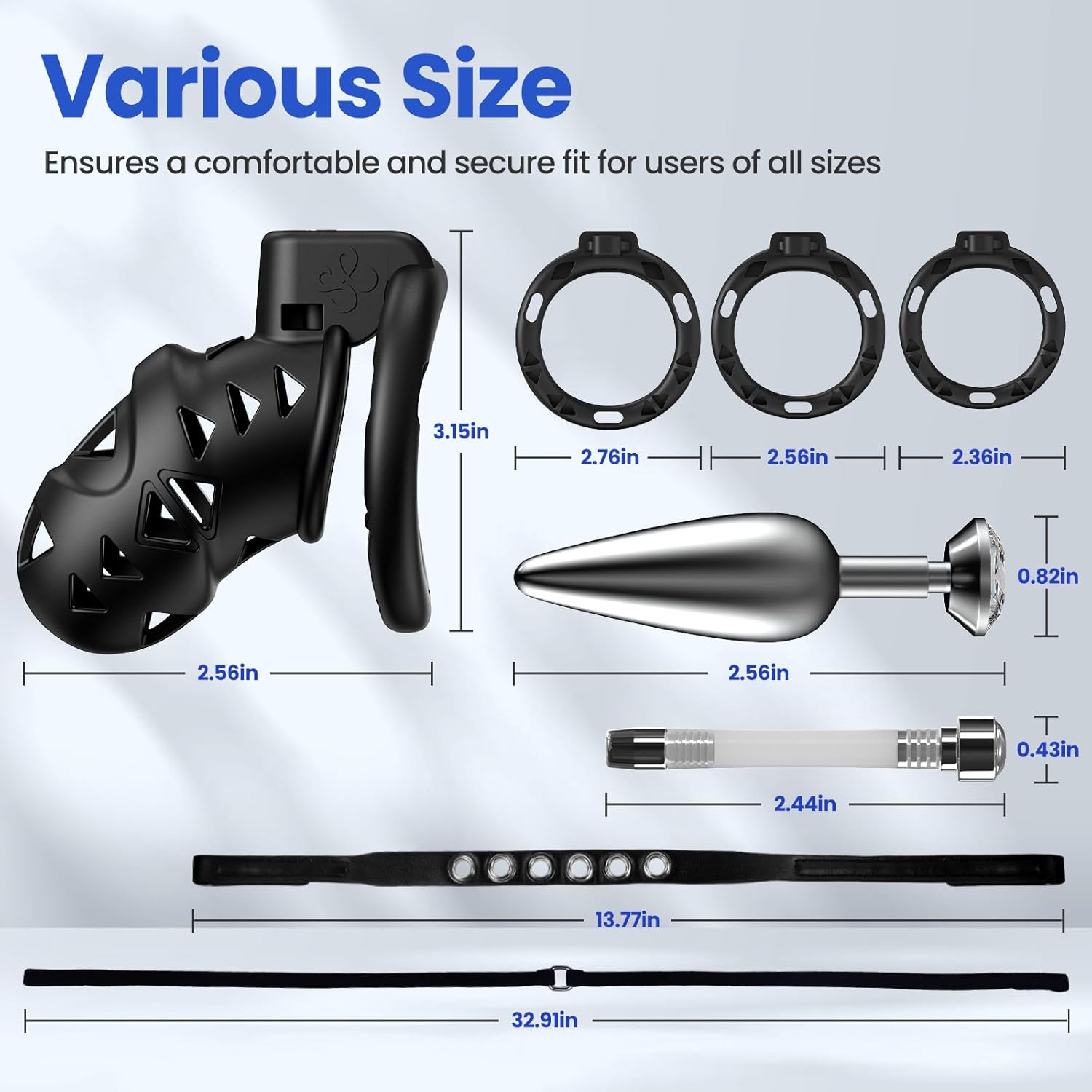 Male Chastity Cock Cage with Anal Butt Plugs, FEELKIDA Adjustable Strap on Harness Chastity Belts Devices with 3 Sizes Rings, Penis Cage Adult Sex Toys with BDSM Bondage Gear Accessories