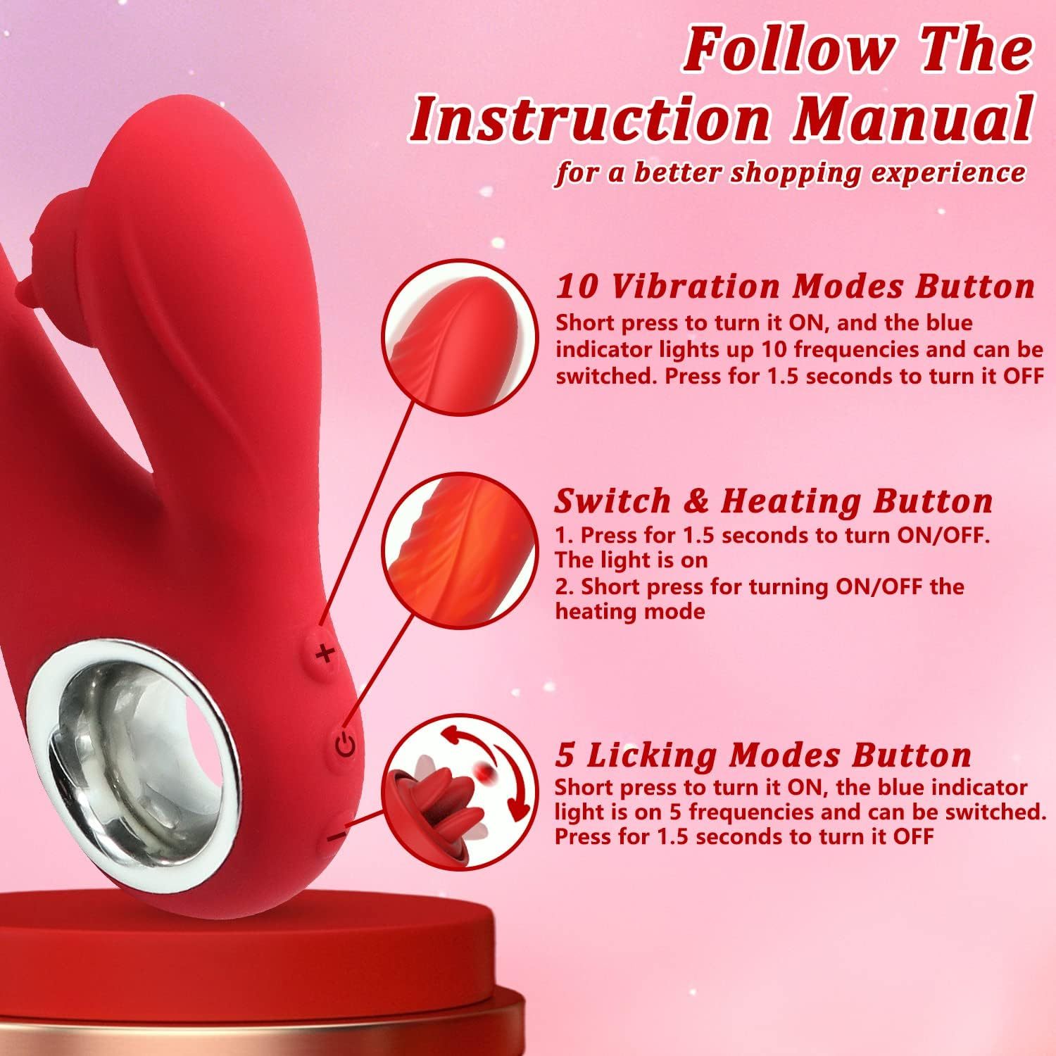 rabbit vibrator sex toy, rabbit dildo vibrator tongue toy for women, 10 vibration and 5 tongue licking and heating modes vibrating massager, personal wand pleasure, adult sex toys for women