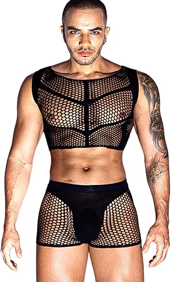 Men's vests Men's sexy see-through fishnet crop tops Shirts Girly underwear Men's underwear Men's clothes Gay