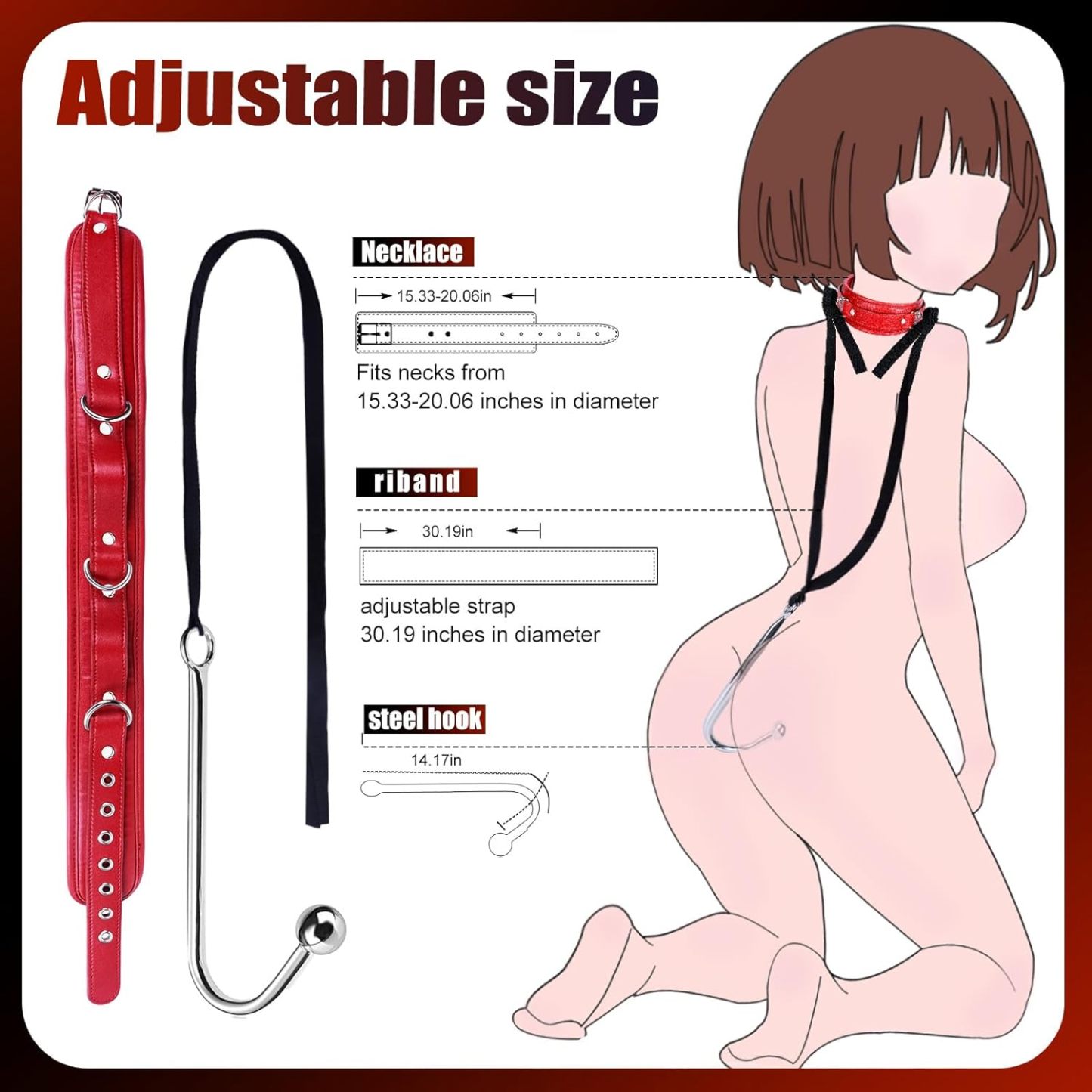 BDSM Hook Sex Bondage Set with Leather Chain Belt Collar, Stainless Steel Training Balls Adult Sex Toys, Adjustable Safety Belt Restraint Kit for SM Couple Role Play Fetish Toys
