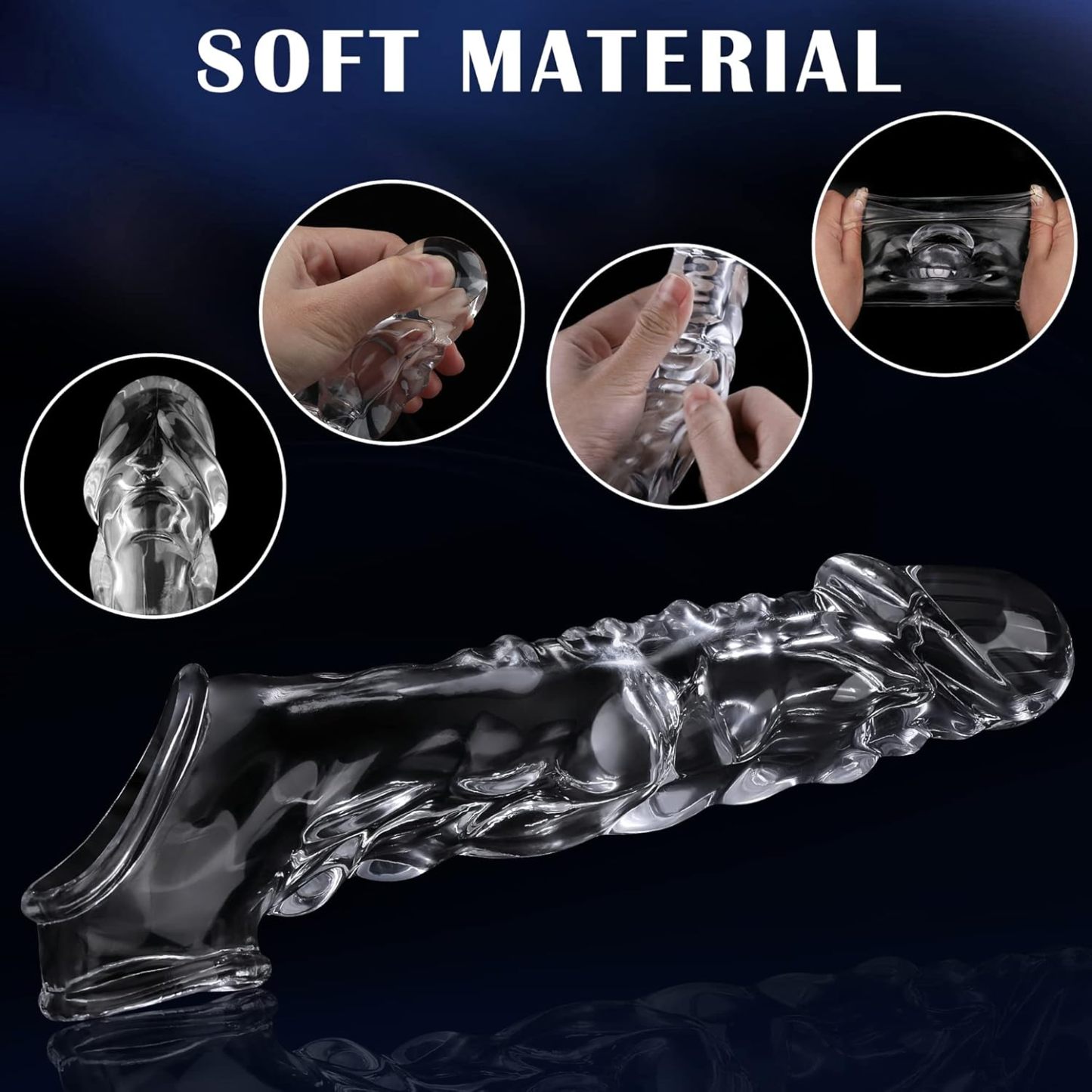 Reusable Penis Sleeve with Vibrator Penis Ring,3.6 inch Clear Penis Sleeve Cock Ring Extender Ultra-Soft Penis Enlarger for Couples Vibrating Dildo for Cock Enlarger Sex Toys for Men(Size: 8.6 Inch overall length 3.6 Inch lengthening)