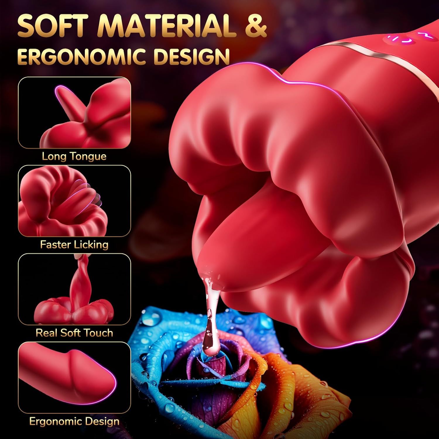 Vibrator Dildo Sex Toys for Women - Rose Sex Toy Clitoral Vibrators with 10 Tongue Licking & 10 Vibration Modes Clit G Spot Anal Vagina Nipple Female Sex Toys, Adult Toy Couples Sex Toys for Women