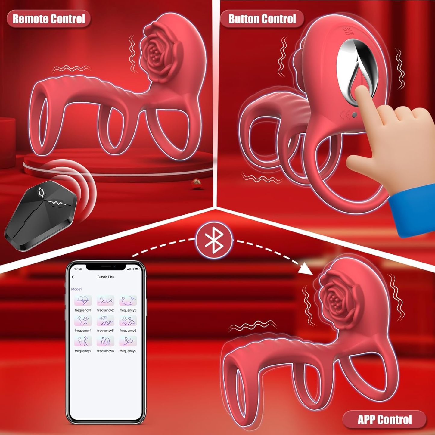 Vibrating Cock Ring Rose Adult Sex Toys with Clitoral G Spot Stimulation, Pleasure Penis Ring Vibrator Couple Sex Toys for Men Women Erection, Remote Control 9 Vibrations Female Male