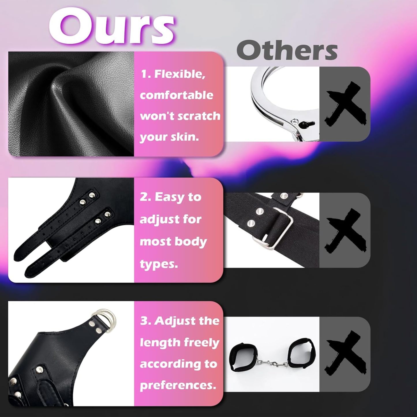 Bondage Cuffs Bondage Gear & Accessories Leather Wrist BDSM Handcuffs Restraint for Bed Restraints Adjustable Handcuff Straps SM Tools Fetish Erotic Slave Kinky Sex Things for Couples Women Men