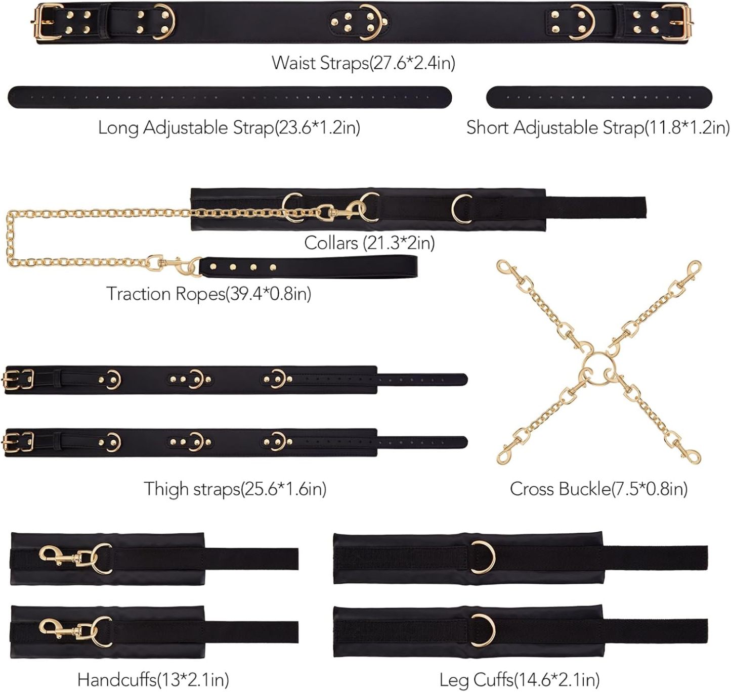 Sex Bondage BDSM Kit Restraints - UTIMI Adult Sex Toys for Couples Neck to Wrist SM Gear & Accessories Game 7PCS Sets with Adjustable Handcuffs Ankle Thigh Cuff Cross Waist Strap Traction Chain Collar