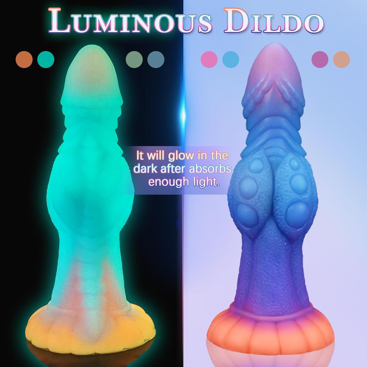 Knot Dildo, 8.4 Inch Huge Alien Monster Dildo, Glow in the Dark Sex Toy with Strong Suction Cup for Hands Free Play, Big Dragon Fantasy Toy Glows in the Dark, Thick Silicone Adult Plug for Women Men