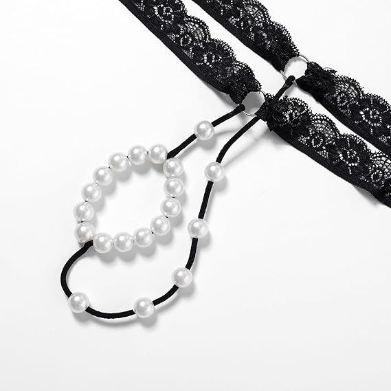 Womens Lace Pearl Beads T Back G-String Thong Sexy Naughty Panties Erotic Thong Lingerie Strappy Cheeky Underwear