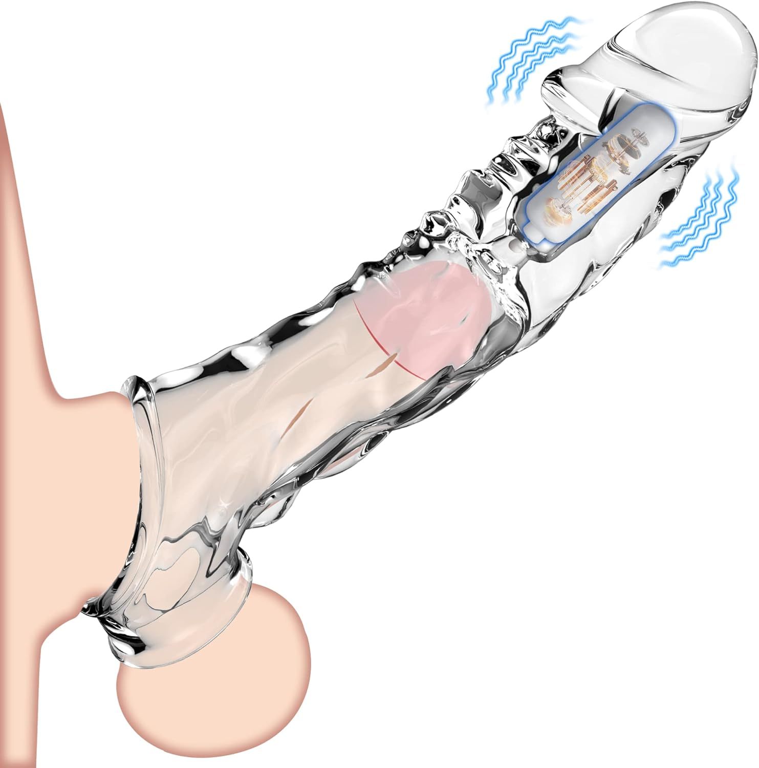 Reusable Penis Sleeve with Vibrator Penis Ring,3.6 inch Clear Penis Sleeve Cock Ring Extender Ultra-Soft Penis Enlarger for Couples Vibrating Dildo for Cock Enlarger Sex Toys for Men(Size: 8.6 Inch overall length 3.6 Inch lengthening)