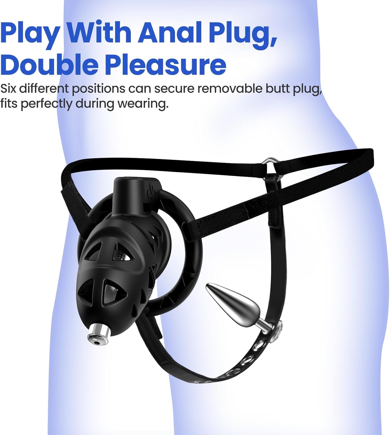 Male Chastity Cock Cage with Anal Butt Plugs, FEELKIDA Adjustable Strap on Harness Chastity Belts Devices with 3 Sizes Rings, Penis Cage Adult Sex Toys with BDSM Bondage Gear Accessories