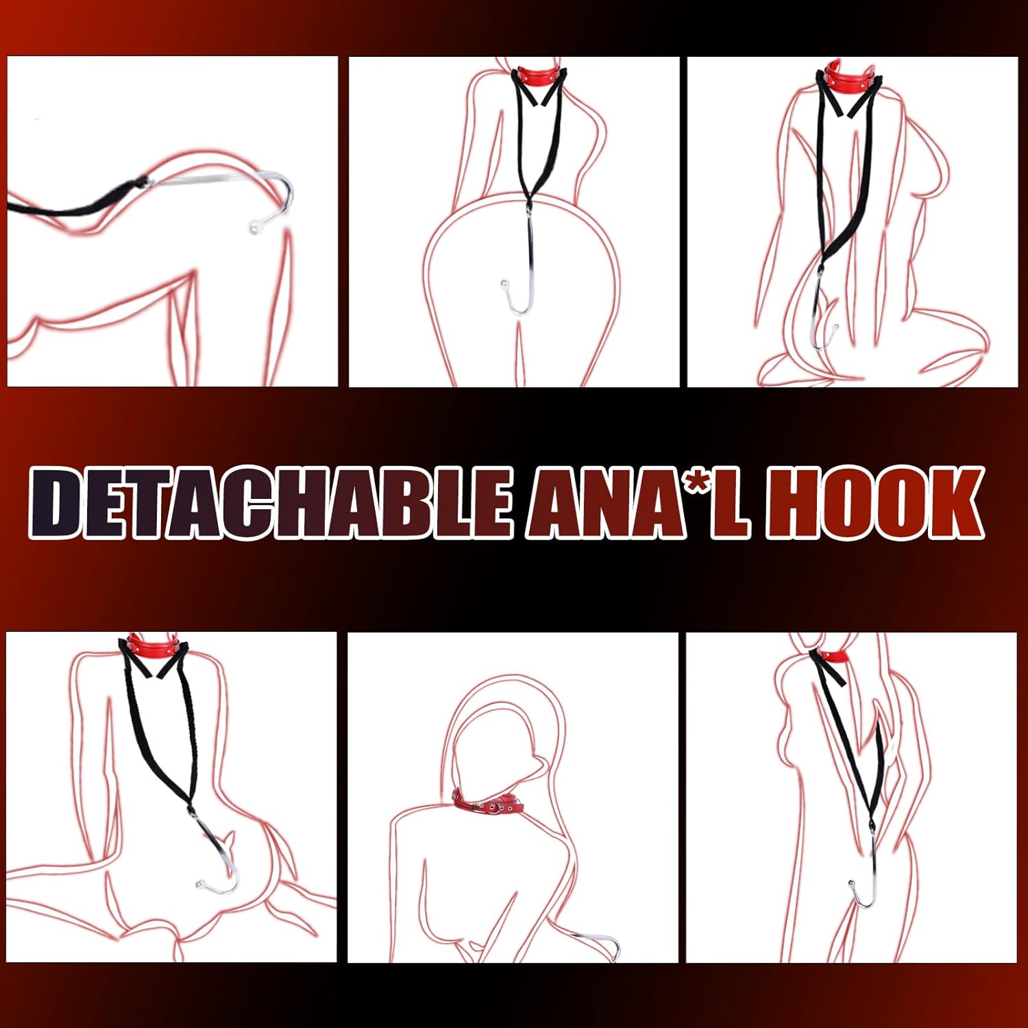 BDSM Hook Sex Bondage Set with Leather Chain Belt Collar, Stainless Steel Training Balls Adult Sex Toys, Adjustable Safety Belt Restraint Kit for SM Couple Role Play Fetish Toys