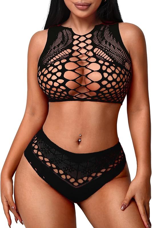 Womens Fishnet Lingerie for Women Sexy Two Piece Lingerie Set Stripper Outfit