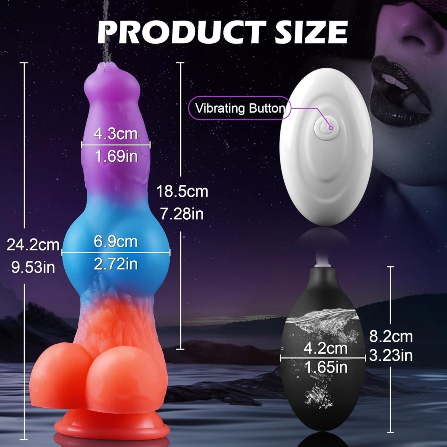 Vibrating Monster Fantasy Squirting Dildo 9.53 Inch 3-in-1