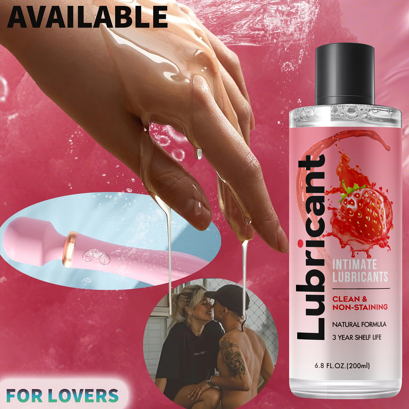 3 bottles of strawberry flavor, foreign trade lubricant female private care lubricant adult products