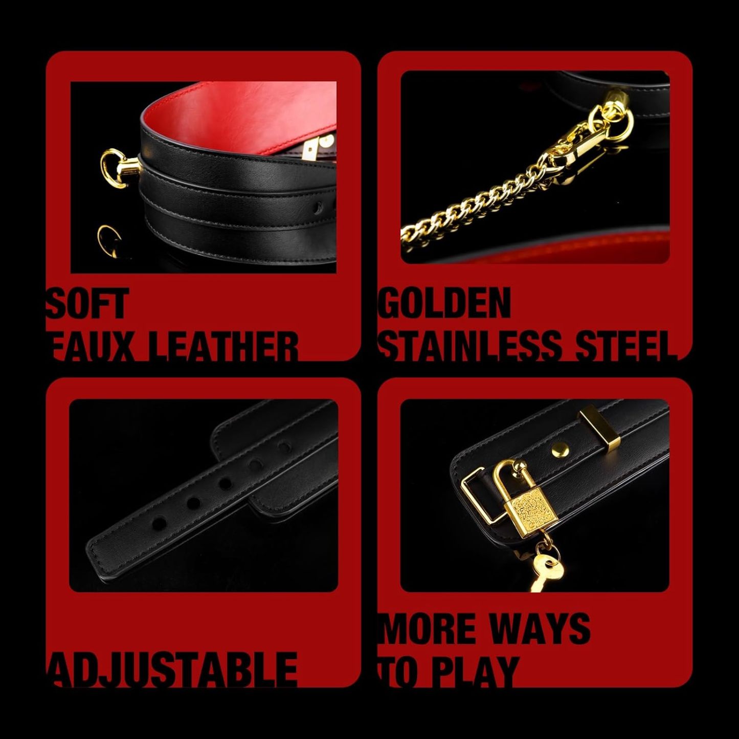 Lockable Sex Bondage BDSM Kits,7 Pcs Leather Adjustable Restraints Set with Handcuffs Ankle Cuffs Blindfold Cross Strap Paddle Collar and Leash Ball Gag,Adult Sex Toys for Couple Beginner SM Game Play