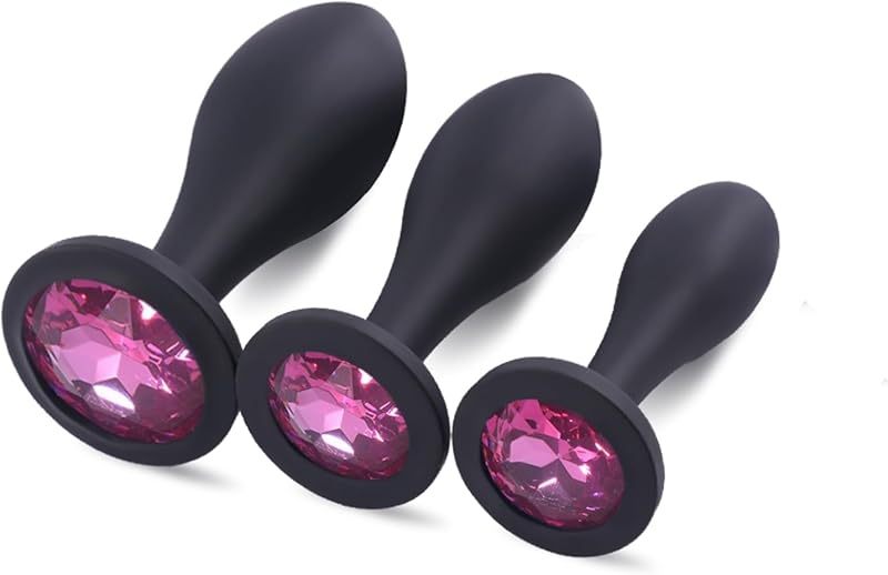 3 Pieces Gem Butt Plugs Toys for Men and Couples (Pink)
