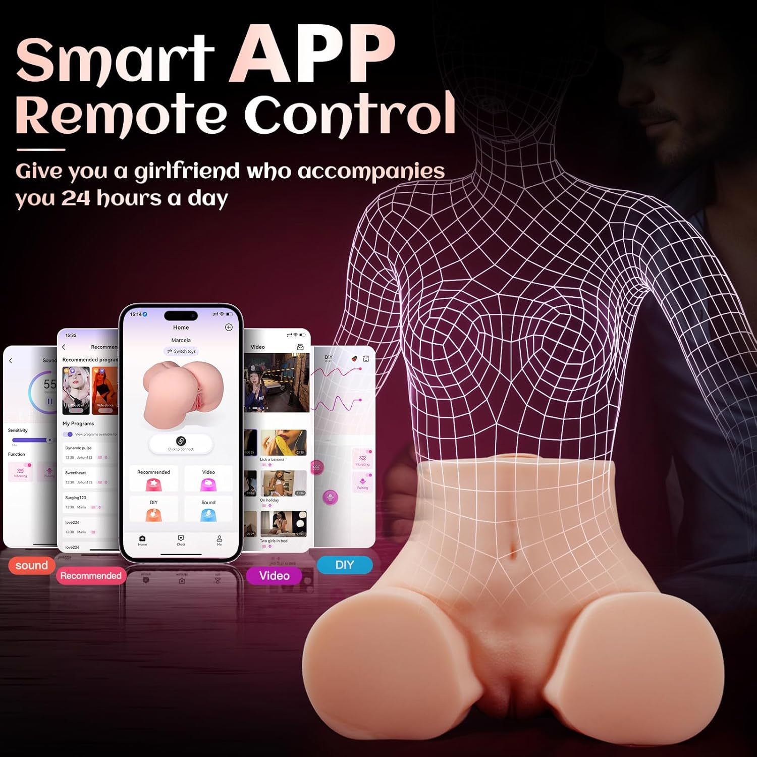 Vibrating Sex Doll Male Sex Toy for Men, BIG SHOCKED Automatic Male Masturbator Mens Sex Dolls Electric Pocket Pussy Fleshy Stroker Sex Toys & 12 Vibration Adult Toys 3D Lifelike Soft Butt Vagina Anal