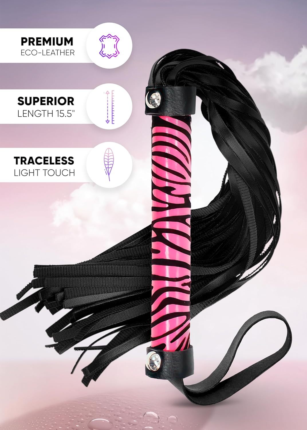 Adult Whip Bedroom Play, Floggers Adult Play, Faux Leather Flogger, Pink Whip 15.5" for Cosplay