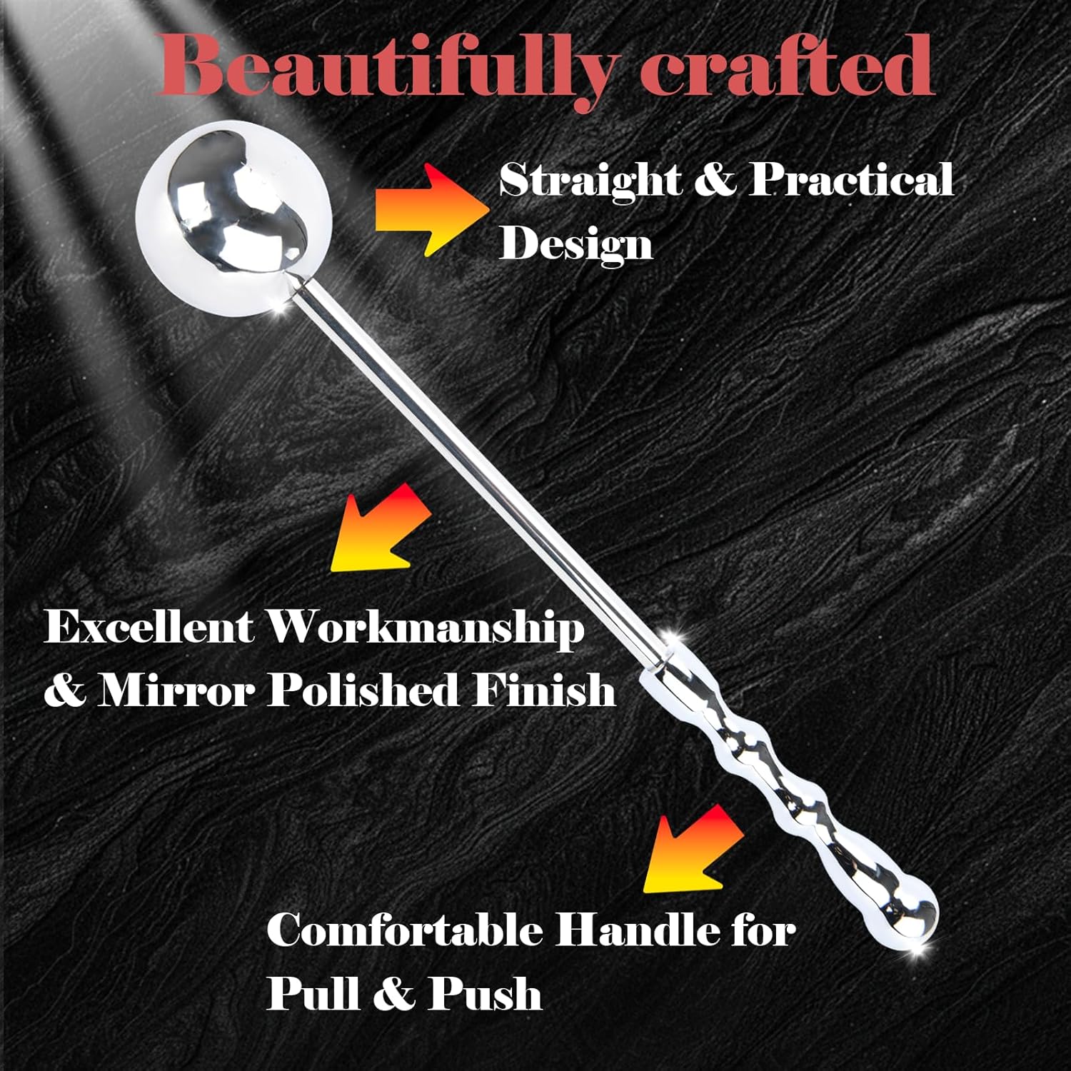 Long Fetish Straight Metal Anal Ball Prostate Massage Wand Anal Plug Stainless Steel Handhled Dildo Anal Sex Toys for Men & Women Masturbation Anal Probe Pleasure Stick