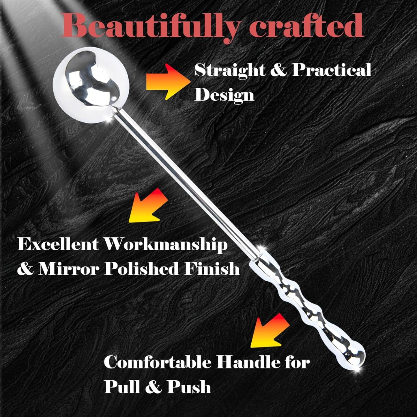 Long Fetish Straight Metal Anal Ball Prostate Massage Wand Anal Plug Stainless Steel Handhled Dildo Anal Sex Toys for Men & Women Masturbation Anal Probe Pleasure Stick