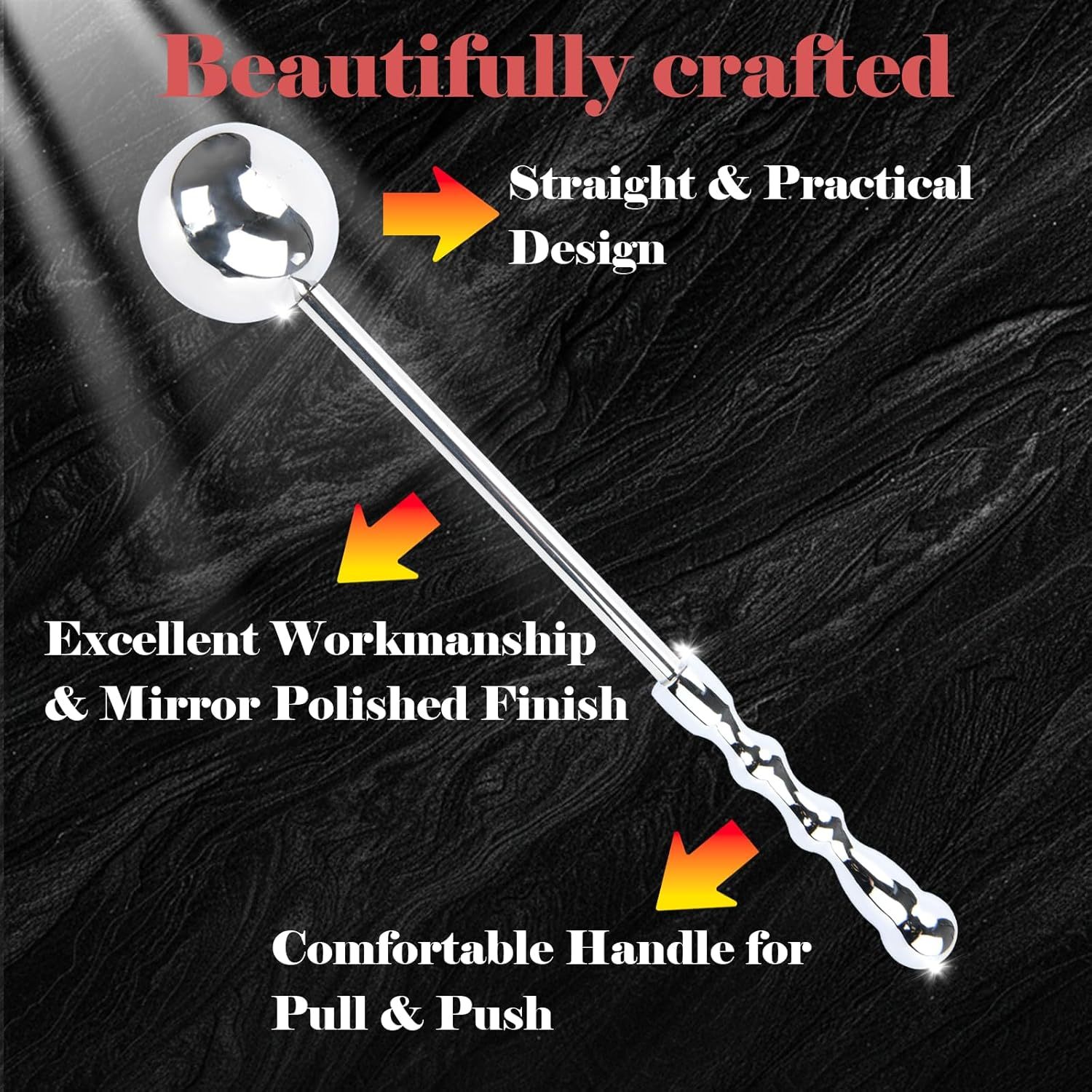 Long Fetish Straight Metal Anal Ball Prostate Massage Wand Anal Plug Stainless Steel Handhled Dildo Anal Sex Toys for Men & Women Masturbation Anal Probe Pleasure Stick