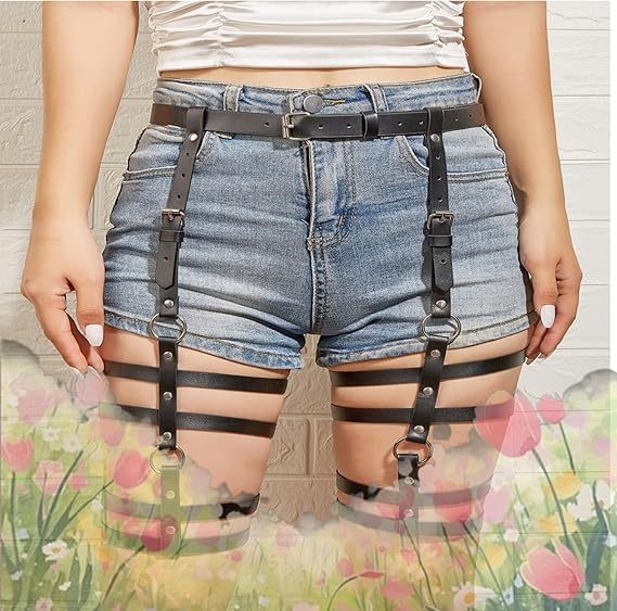PU Leather Black Lower Body Bondage Restraits wih Special Thigh Girdle for Women Bdsm Straps, Adjustable Buckle Performance Bondage Clothes, Cosplay Clothing SM