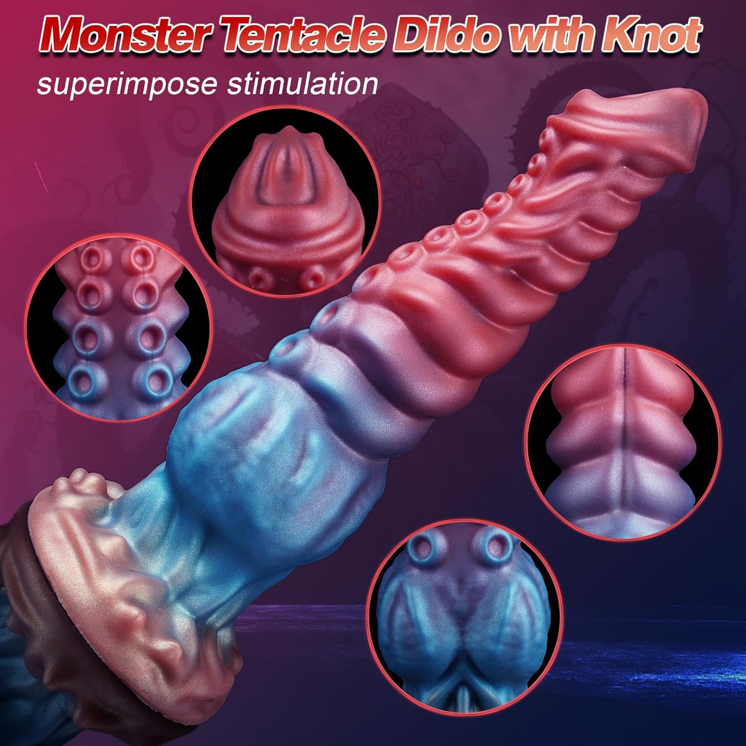 9.75 Inch Huge Fantasy Monster Tentacle Dildo, Big Dragon Horse Thick Knot Giant Big Dog Alien Silicone Knotted Dildo with Suction Cup, Adult Prostate Sex Toy for G-spot Men Women