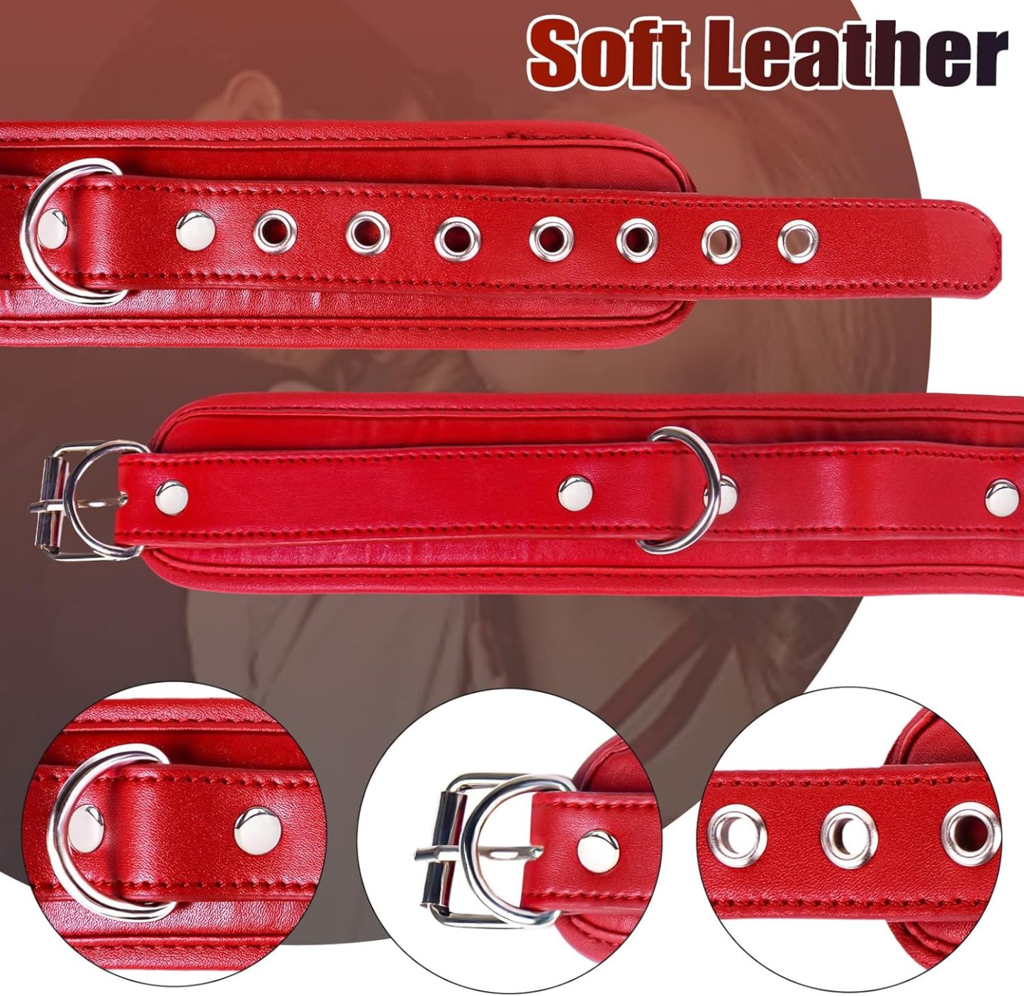 BDSM Hook Sex Bondage Set with Leather Chain Belt Collar, Stainless Steel Training Balls Adult Sex Toys, Adjustable Safety Belt Restraint Kit for SM Couple Role Play Fetish Toys
