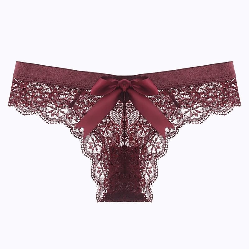 Women's Lace Bow Thongs T Back Low Waist Breathable Panties Sexy Seamless V-Shape Design Floral Lace tangas