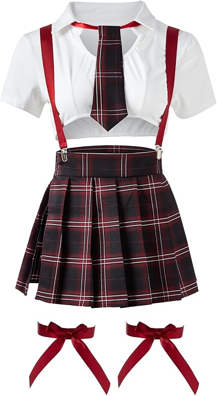 SuPa Lingerie Set for Women SchoolGirl Roleplay Sexy Student Uniform Top and Mini Skirt