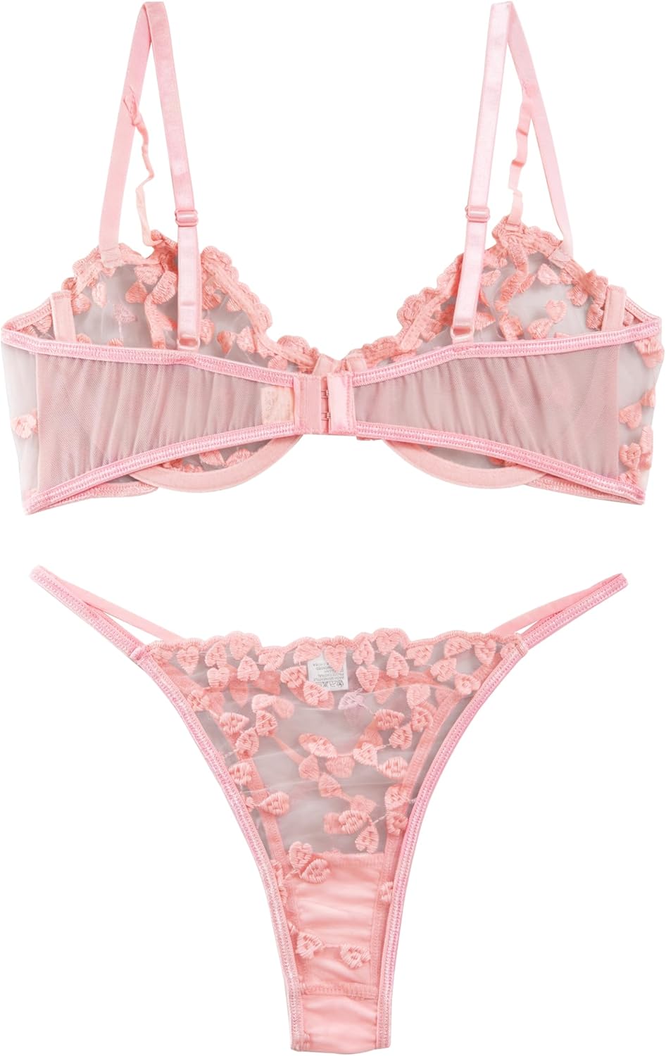 Underwire Push-Up Suspender Embroidered Mesh Transparent Bra Set