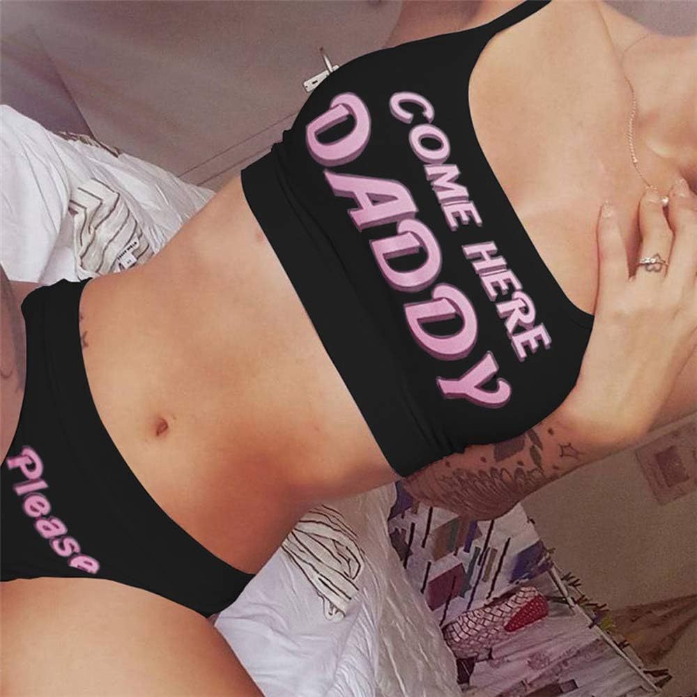 Sexy ladies come here daddy suspender underwear set 2 pieces