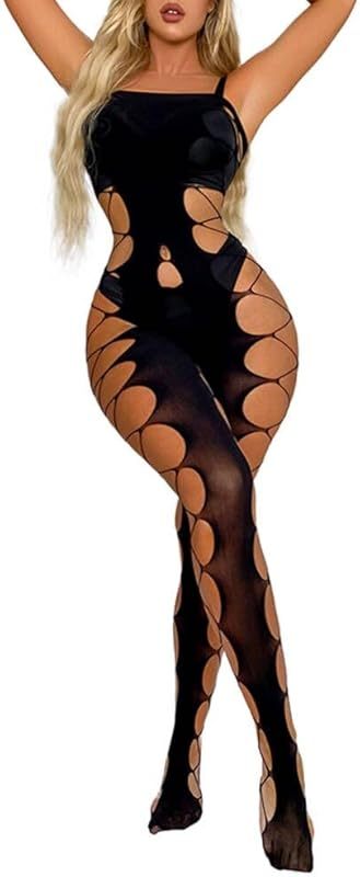 Buitifo Womens Fishnet Bodystocking Plus Size Crotchless Bodysuit Sexy Tights Soft Nightwear Lingerie